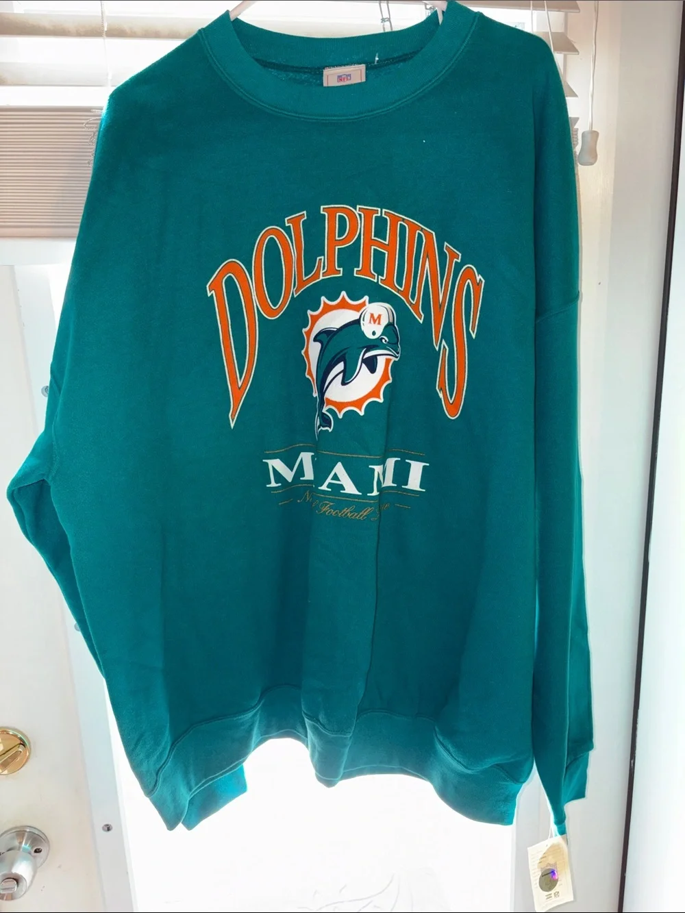 Logo Athletic Teal Crewneck Sweatshirt with Orange Dolphins Graphic